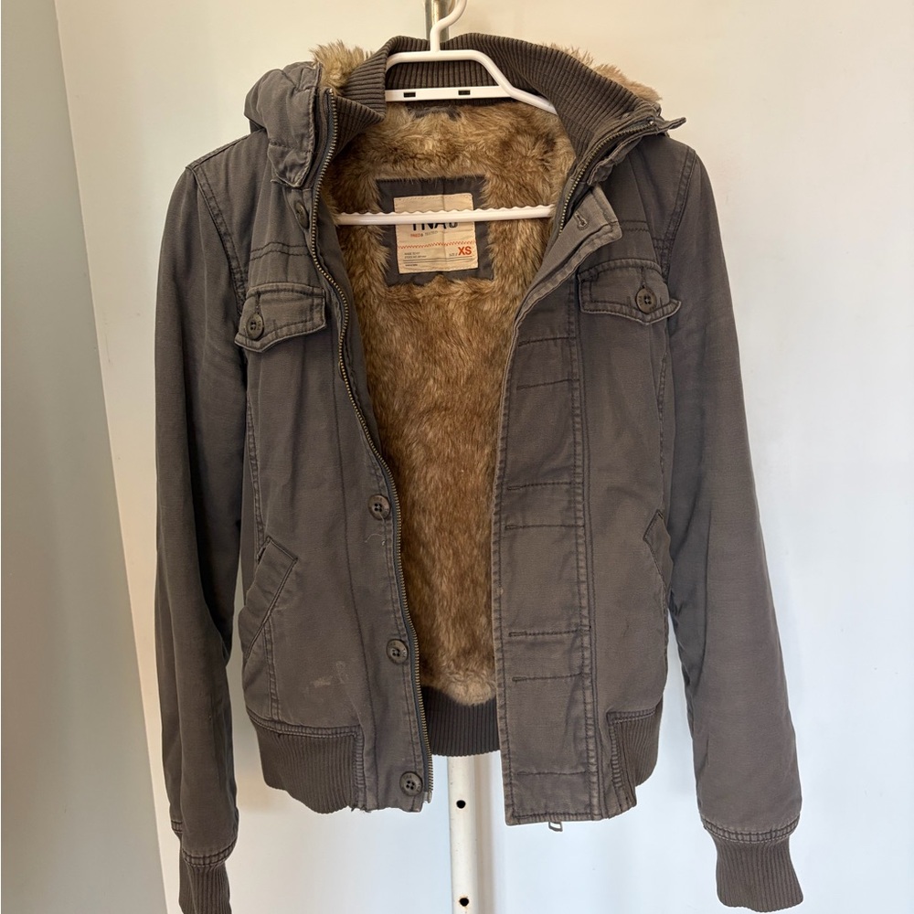 TNA Gray Fur-lined Gray Maverick Bomber Jacket